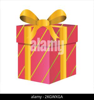 Motif vectoriel cadeau de Noël sur fond blanc. Boîte cadeau ronde avec papier d'emballage rose, bandes dorées et ruban doré. Cadeau Illustration de Vecteur