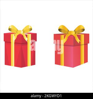 Ensemble de cadeaux de Noël à motif vectoriel sur fond blanc. Boîte cadeau avec papier cadeau rouge et rose et ruban doré. Design cadeau f Illustration de Vecteur