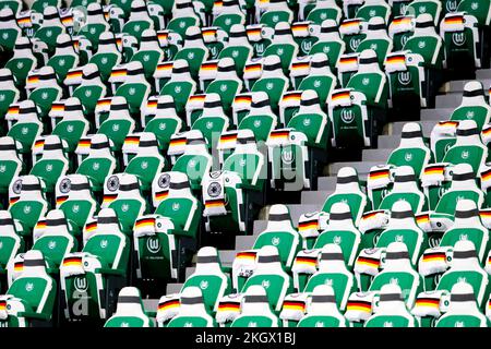 Wolfsburg, Allemagne, le 20 mars 2019 : sièges de tribune dans la Volkswagen Arena de Wolfsburg avant le match international de football Banque D'Images