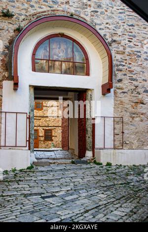 Grand monastère de Lavra, détails architecturaux, entrée, mont Athos, Halkidiki, Grèce Banque D'Images