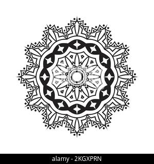 Vecteur Mandala avec motif noir et blanc. Motif mandala noir et blanc simple. Décoration mandala ornement pour livre de coloriage. Décoration indienne Illustration de Vecteur