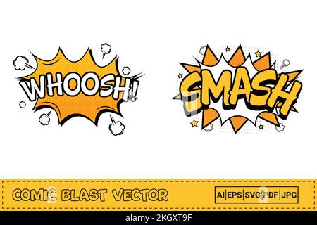 Bande dessinée whoosh aux couleurs blanc, orange et jaune. Explosion comique de couleur blanche et jaune. Explosion de bande dessinée. Explosion de whoosh avec Illustration de Vecteur