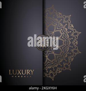 Décoration Mandala sur fond noir. Motif Mandala de couleur dorée métallisée. Motif de mandala doré décoratif. Décoration luxueuse. Luxe m Illustration de Vecteur