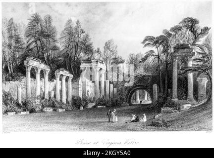 Une gravure des ruines de Leptis Magna à Virginia Water, Surrey Royaume-Uni, numérisée à haute résolution à partir d'un livre imprimé en 1850. Je pensais libre de droits d'auteur. Banque D'Images