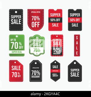 Badge Super sale vert, noir et rouge. Ensemble de badges de soldes Super Deal. Collection d'étiquettes de réduction. Vecteur de coupon de vente Mega. Super remise b Illustration de Vecteur