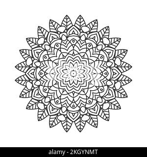 Motif de fleurs mandala pour les pages de coloriage des enfants. Décoration mandala dans le style indien art vectoriel. Motif de mandala noir et blanc. Inde traditionnelle Illustration de Vecteur