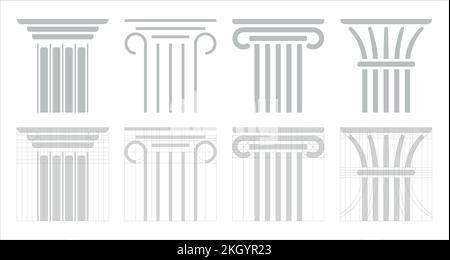 Column Capital Collection gris sur blanc Illustration de Vecteur