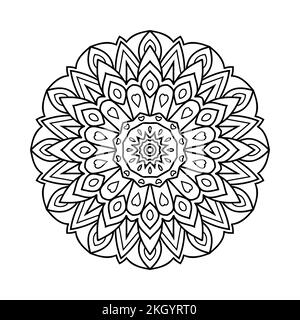 Art traditionnel de la ligne de mandala de style arabe Page de coloriage pour enfants. Décoration de ligne de mandala de fleur pour colorier les pages. Mandala coloriage page éléments de décoration vec Illustration de Vecteur