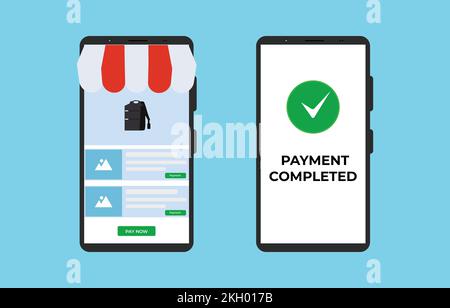 Concept de commande et de paiement de sacs en ligne. Vendre des produits à l'aide d'une application de commerce électronique. Système de paiement en ligne avec illustration mobile. En ligne sh Illustration de Vecteur