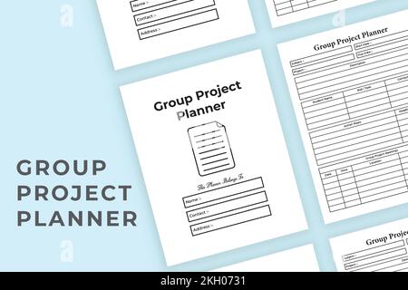 Planificateur de projet de groupe KDP Interior. Organisateur de projet de groupe de l'étudiant et modèle de suivi des informations. Bloc-notes intérieur KDP. Groupe de but de l'étude pro Illustration de Vecteur