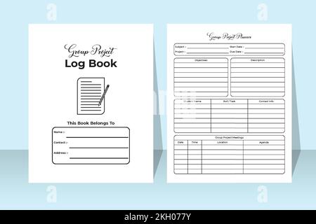 Livre de bord de projet de groupe KDP Interior. Modèle de suivi de projet de groupe scolaire et de vérificateur d'informations sur les élèves. Tourillon intérieur KDP. Projet d'étude planne Illustration de Vecteur