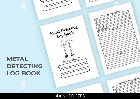 Détection de métal, capteur d'informations, intérieur KDP. Modèle de journal de l'enregistreur d'informations sur l'emplacement et l'expérience du détecteur de métal. Bloc-notes intérieur KDP. Tous les jours Illustration de Vecteur