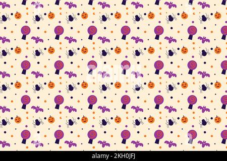 Motif Halloween minimaliste avec sorcellerie et araignées effrayantes sur un fond blanc cassé. Joli motif de Halloween sans coutures pour les arrière-plans Illustration de Vecteur