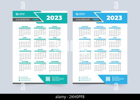 Calendrier numérique 2023 avec couleurs bleues. Décoration de calendrier minimale pour les affaires et le bureau. Bureau de week-end et calendrier mural avec abstrac Illustration de Vecteur