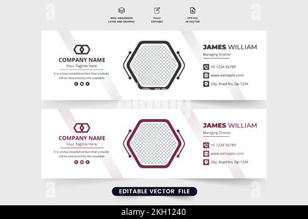 Signature e-mail professionnelle d'entreprise avec des couleurs sombres sur un fond blanc. Pied de page d'e-mail professionnel et modèle de signature pour les médias sociaux co Illustration de Vecteur