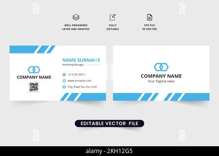 Carte de visite professionnelle moderne de couleur bleue. Vecteur de modèle de carte de visite personnelle et de papier à lettres pour les employés. Jeu de barres double face créatif Illustration de Vecteur