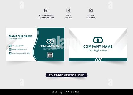 Modèle de carte de visite double face de couleur vert foncé. Vecteur de carte de visite moderne aux formes abstraites. Voiture professionnelle d'identité Illustration de Vecteur
