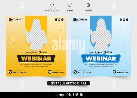 Webinaire en ligne sur les médias sociaux vecteur de publication pour le marketing numérique. Conception moderne des séminaires en ligne pour la promotion et la présentation des entreprises. La semina de l'entreprise Illustration de Vecteur