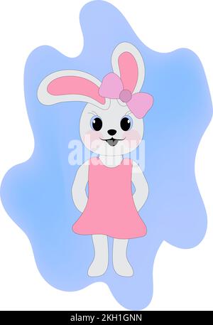 Lapin fille dans une robe rose et un noeud sur un fond bleu. Symbole de 2023. Illustration vectorielle. Illustration de Vecteur