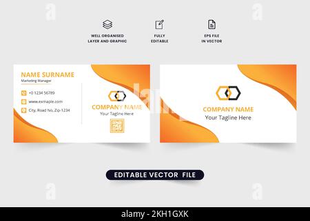 Décoration de luxe avec carte de visite et couleur dorée. Carte de visite moderne et vecteur de modèle d'identité de marque pour les entreprises. Double face or Illustration de Vecteur