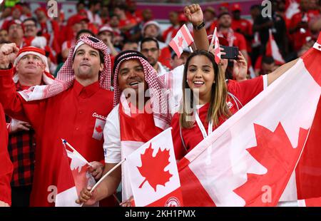 Al Rayyan, Qatar, 23rd novembre 2022. Les fans du Canada en costume fantaisie lors du match de la coupe du monde de la FIFA 2022 au stade Ahmad bin Ali, Al Rayyan. Le crédit photo devrait se lire: David Klein / Sportimage Banque D'Images