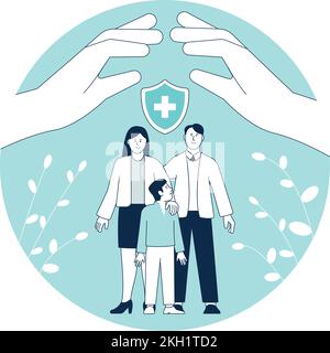 Concept de protection de la santé familiale. Icône assurance médicale Illustration de Vecteur