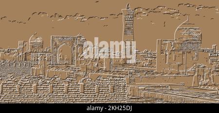 Vue panoramique de boukhara depuis Ark, Ouzbékistan - illustration vectorielle Illustration de Vecteur