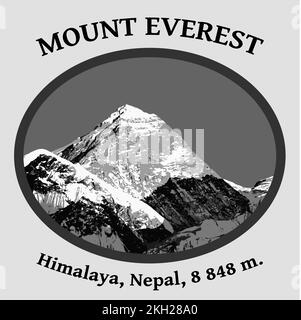 Illustration vectorielle logo du Mont Everest 8 848 m dans la soirée, montagnes de l'Himalaya, Népal Illustration de Vecteur