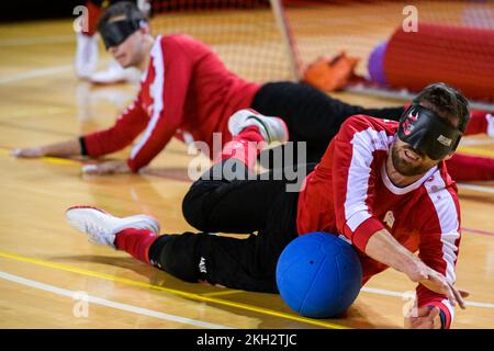 Arne Vanhove, athlète belge de para, photographié en action lors d'un camp d'entraînement organisé par le Comité olympique belge BOIC-COIB à Belek en Turquie, le mercredi 23 novembre 2022. La scène a lieu du 12 au 27 novembre, pour la première fois avec les athlètes paralympiques. BELGA PHOTO LAURIE DIEFFEMBACQ Banque D'Images