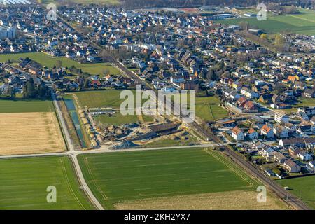Vue aérienne, arrêt prévu à Westtünnen, chantier de construction à Südfeldweg et Von-Thünen-Straße pour le futur arrêt de train à Rhynern à Hamm, dans la région de Ruhr Banque D'Images