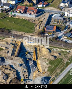 Vue aérienne, arrêt prévu à Westtünnen, chantier de construction à Südfeldweg et Von-Thünen-Straße pour le futur arrêt de train à Rhynern à Hamm, dans la région de Ruhr Banque D'Images