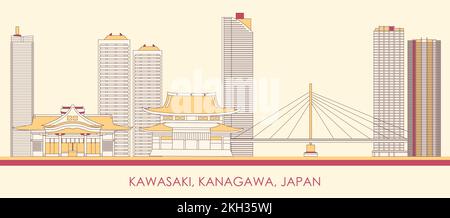 Caricature Panorama par Skyline de la ville de Kawasaki, Kanagawa, Japon - illustration vectorielle Illustration de Vecteur