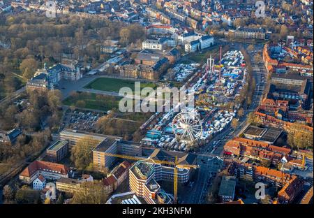 Vue aérienne, envoyer - festival folklorique, foire sur la place du château de Münster, Münster, Münsterland, Rhénanie-du-Nord-Westphalie, Allemagne Banque D'Images