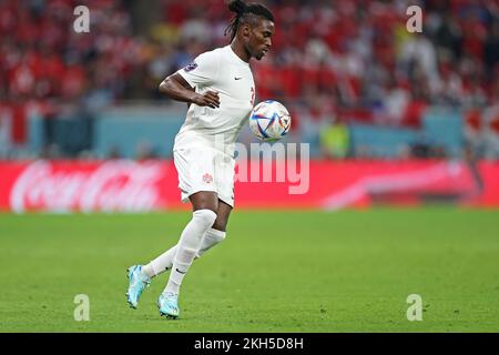 Al Rayyan, Qatar. 23rd novembre 2022; Ahmed bin Ali Stadium, Al Rayyan, Qatar; FIFA World Cup football, Belgique contre Canada; Sam Adekugbe of Canada crédit: Action plus Sports Images/Alay Live News Banque D'Images