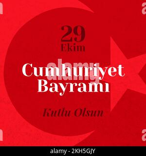 Composition du texte de cumhuriyet bayrami avec drapeau de la turquie sur fond rouge Banque D'Images