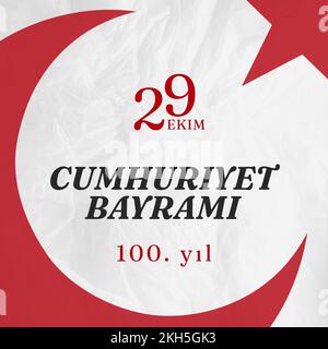 Composition du texte de cumhuriyet bayrami avec drapeau de la turquie sur fond blanc Banque D'Images