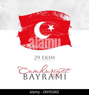 Composition du texte de cumhuriyet bayrami avec drapeau de la turquie sur fond blanc Banque D'Images