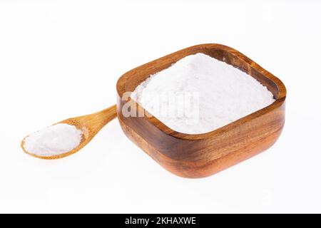 Bicarbonate de soude - vue de dessus du bicarbonate de sodium ; sur fond blanc Banque D'Images