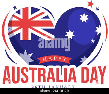 Happy Australia Day observé chaque année sur 26 janvier avec drapeaux et carte de la diversité des peuples dans un dessin-modèle de dessin animé à la main Illustration de Vecteur