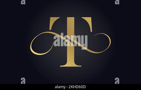 Modèle de logo lettre T de luxe de couleur or. Logo lettre T de luxe initial. Magnifique logo Design pour la marque de luxe de compagnie. Illustration de Vecteur