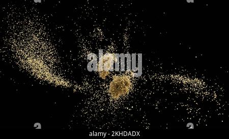 3D rendu de l'éclatement de granules de sable ou de saleté sur fond noir Banque D'Images