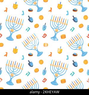 Fond de motifs répétitifs colorés pour le festival juif de Hanukkah, fait de simples illustrations vectorielles. Illustration de Vecteur