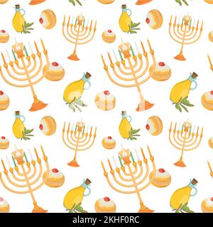 Fond de motifs répétitifs colorés pour le festival juif de Hanukkah, fait de simples illustrations vectorielles. Illustration de Vecteur