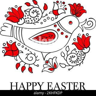 FOLK PÂQUES ethnique Doodle oiseau ornement Printemps Holiday dessin manuel dessin vectoriel Illustration ensemble pour impression Illustration de Vecteur