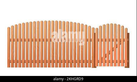 Nouvelle clôture en bois non peinte en planches et clôture de piquetage. Isolé sur fond blanc vecteur Illustration de Vecteur