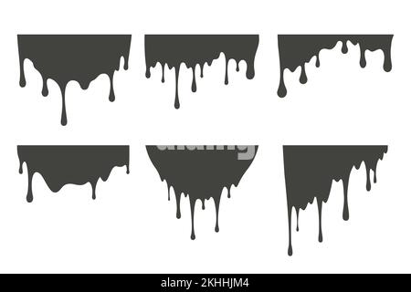 Gouttes fondues et gouttes de peinture liquide. Chocolat, encre, miel ou sirop actuels. Breloques à l'huile et à la crème. Ensemble de vecteurs Illustration de Vecteur