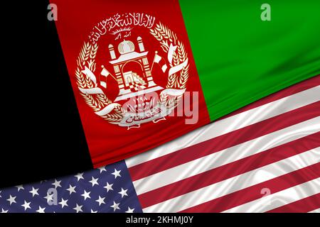 Drapeaux de l'Afghanistan et des États-Unis. Relations internationales. Banque D'Images