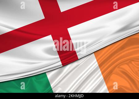 Drapeaux de l'Angleterre et de l'Irlande. Relations internationales. Banque D'Images