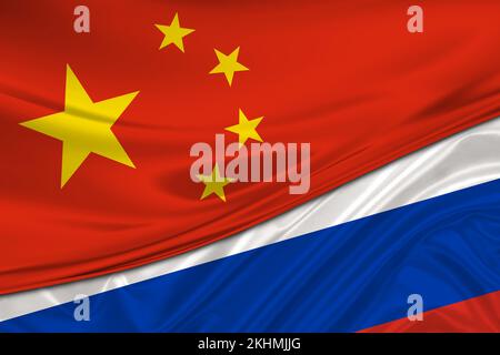 Drapeaux de la Chine et de la Russie. Relations internationales. Banque D'Images