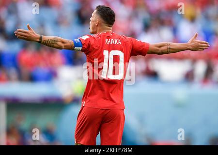 Al Wakrah, Qatar. 24th novembre 2022. AL WAKRAH, QATAR - NOVEMBRE 24 : Granit Xhaka de Suisse réagit au match de la coupe du monde de la FIFA 2022 entre la Suisse et le Cameroun au stade Al Janoub sur 24 novembre 2022 à Al Wakrah, Qatar (photo de Pablo Morano/BSR Agency) crédit : BSR Agency/Alay Live News Banque D'Images